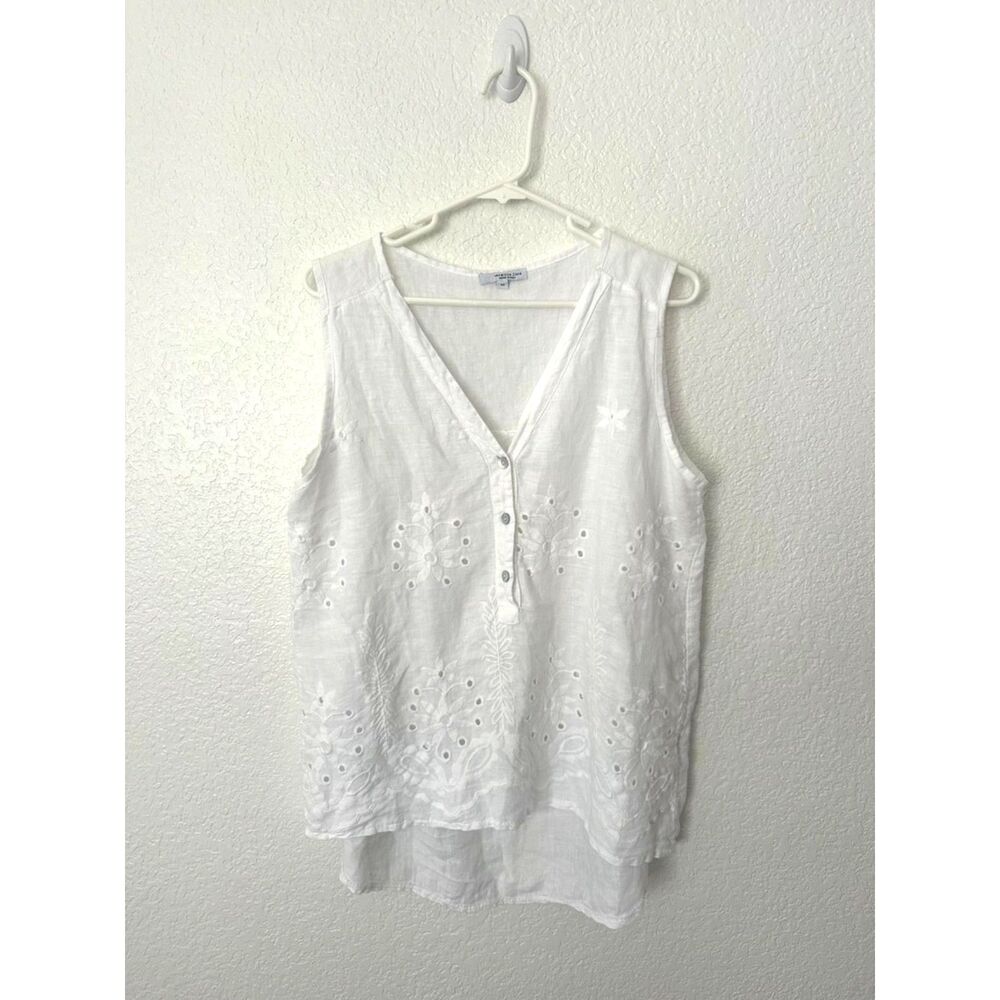 Vanessa Zani Embroidered Linen Sleeveless Top White Size Medium